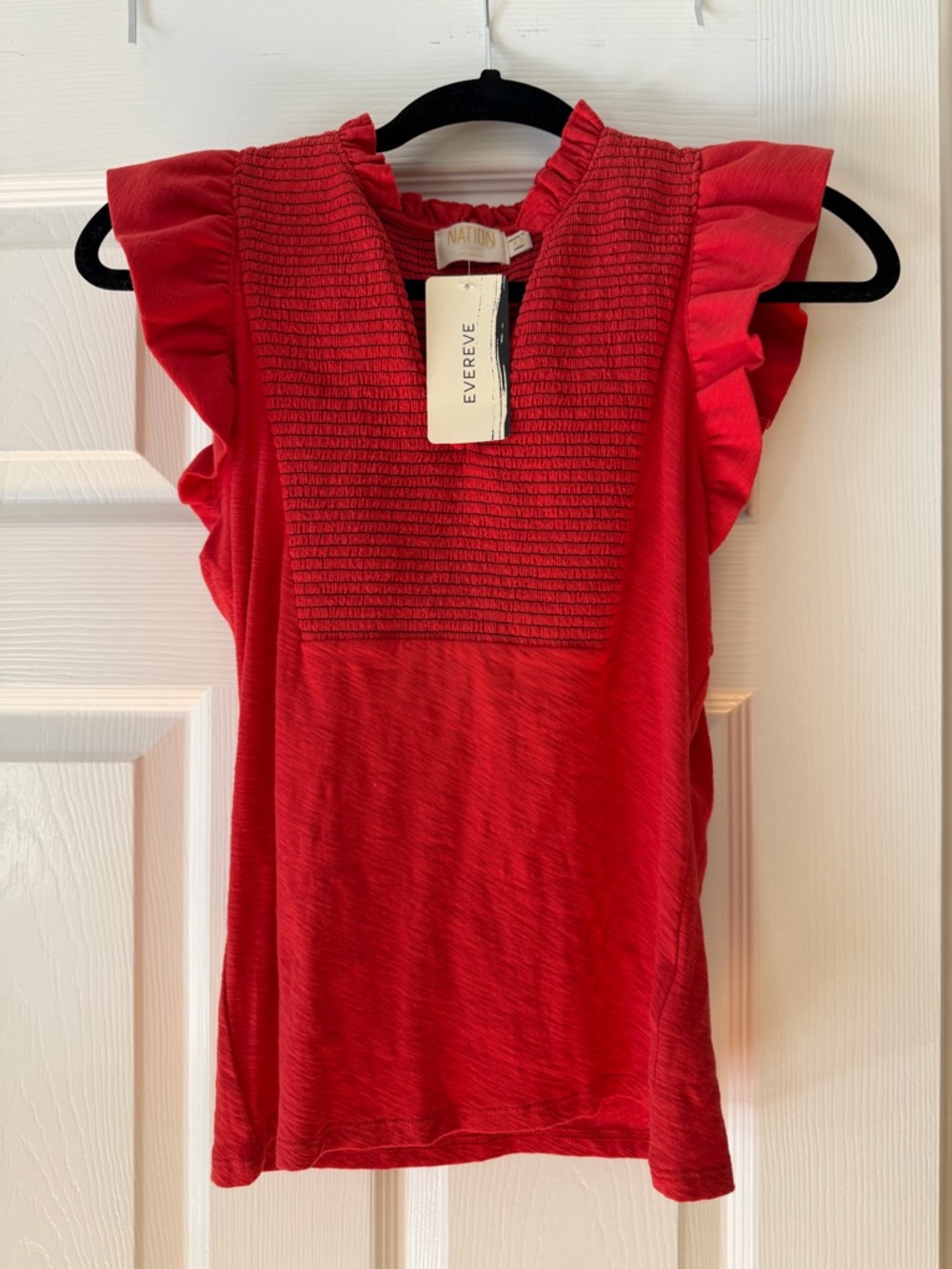 Nation LTD Red Ruffle Sleeve Tank with Smocked Front